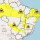 Alerta amarelo para temporais, chuva forte, raios e ventania em grande parte do Brasil