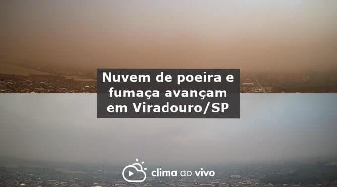 Nuvem de poeira seguida por fumaça com fuligem cobrem Viradouro/SP - 25/08/21
