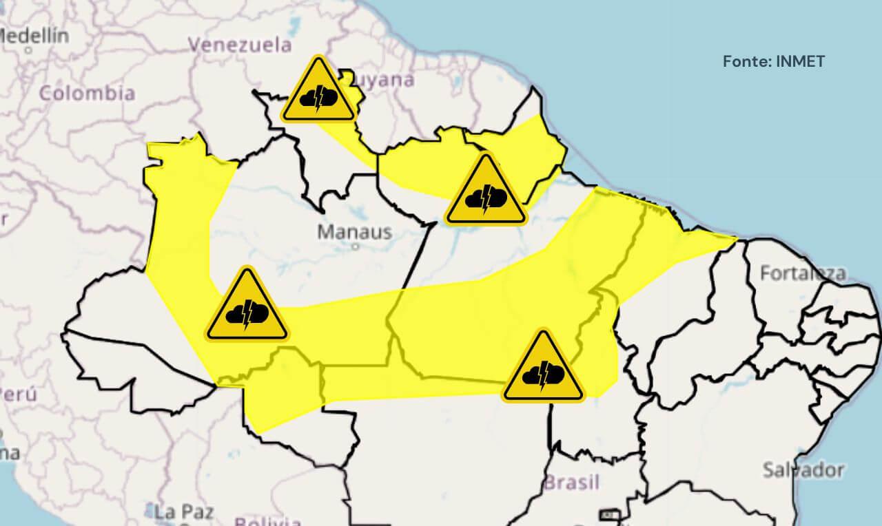 Alerta amarelo para temporais em parte da região Norte, Nordeste e MT